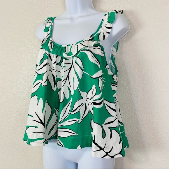 Every Green/White Tropical Print Ruffle Sleeveless Top Size M - Picture 1 of 7